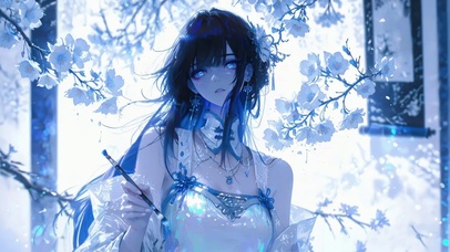 唯美冷色国风樱花美人