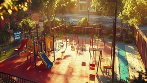 黄昏落日静谧游乐公园