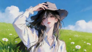 春天草原可爱女孩