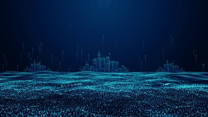 4k蓝色粒子城市