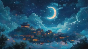 弯月蓝色宁静云上古城