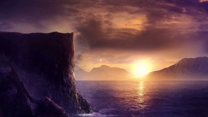 夕阳悬崖海浪