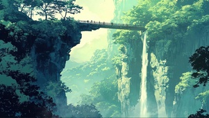 清新高山流水古桥