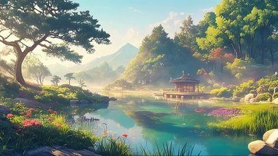 宁静湖泊古亭