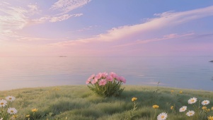 粉色天空与花朵