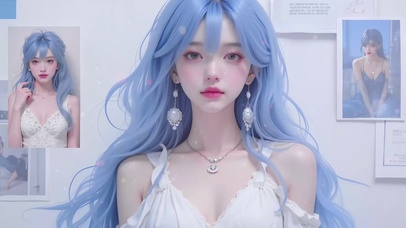 动漫性感蓝发优雅气质女神