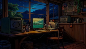 雨夜电脑房间