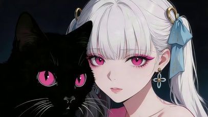 白发女孩和猫咪