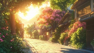 灿烂春日小城唯美街道