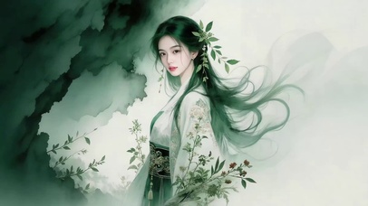 水墨丹青画中古风美女