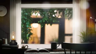 静心雨天窗边