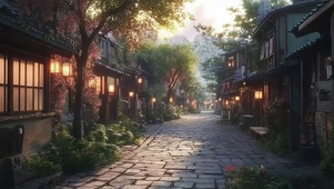 黄昏温馨古城无人街道