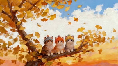 秋天树枝上的猫咪