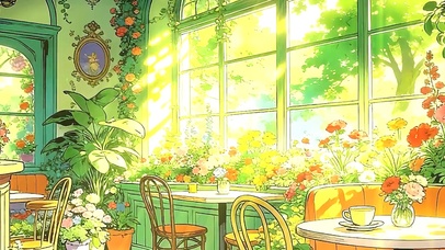 午后阳光咖啡馆双屏