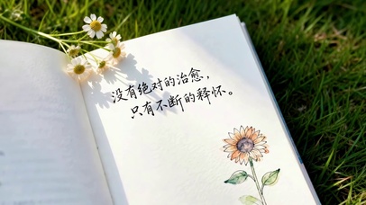 清新草地书本治愈语录
