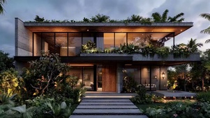 傍晚下的现代主义住宅