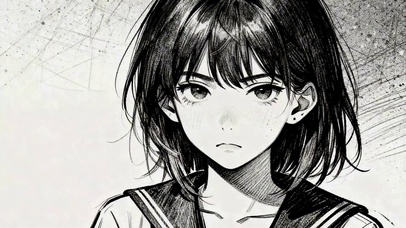 黑白素描二次元短发少女