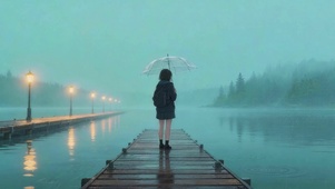 雨天湖滩栈桥