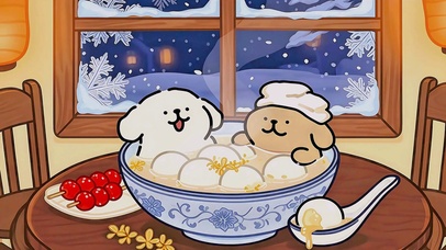 线条小狗的快乐冬至