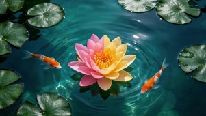 双锦鲤伴双色莲