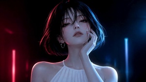 红蓝霓虹赛博风短发美女