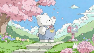 樱花树下的可爱小白熊