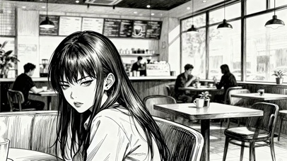 黑白咖啡女孩