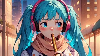 城市夜幕里吹笛子的女孩