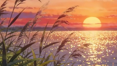 夕阳海景带鱼屏