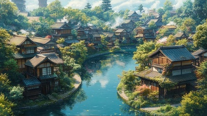 山林古风水乡小镇建筑