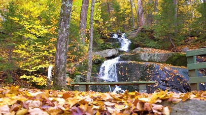 秋季瀑布和落叶