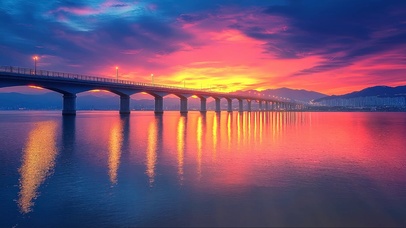 梦幻晚霞跨海大桥