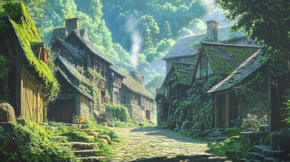 山下宁静乡村小镇建筑