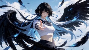黑翼蓝发JK二次元美少女