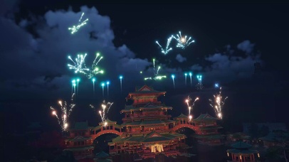 古风建筑烟花