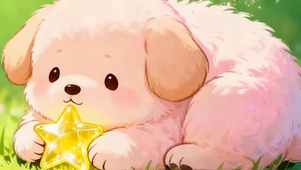 萌宠狗拿着星星带鱼屏
