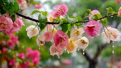 雨中清新叶子花