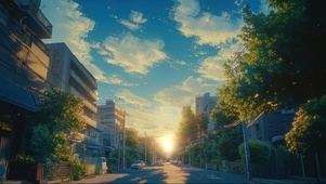 清晨城市静谧无人街道