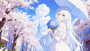 撑伞的白发美少女
