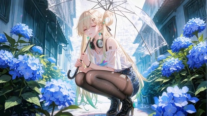 甜美雨巷伞下少女琳奈