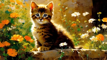 可爱猫咪油画