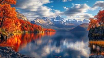 清新秋日红叶湖畔