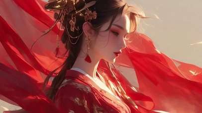 红色汉服美女动漫