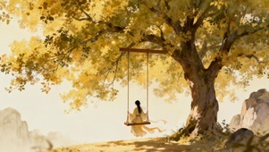 树下荡秋千女孩