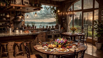 【雨景】傍晚的餐厅