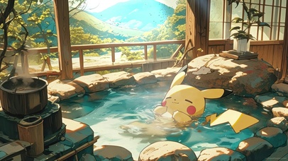 泡温泉的皮卡丘