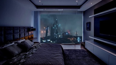 科幻未来空间城市卧室