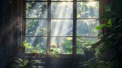 窗边护眼绿景