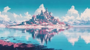 蓝天湖畔城堡水中倒影