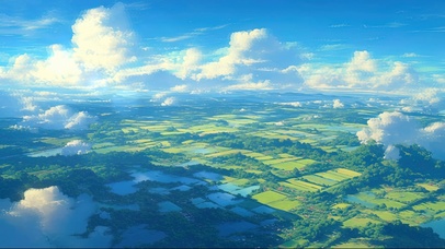 俯瞰蓝天绿色农田